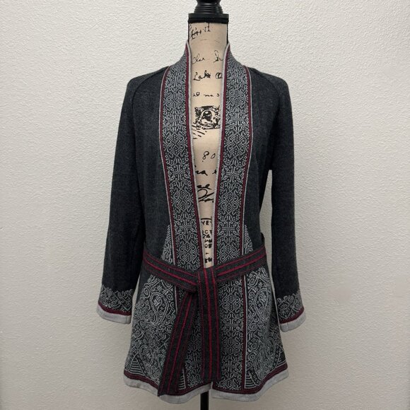 Dale of Norway Sweater Size Medium Open Front Long Belted Gray Cardigan - Picture 1 of 16